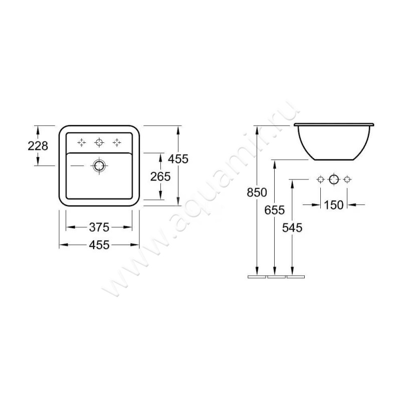 Раковина встраиваемая сверху на столешницу Villeroy & Boch Loop & Friends 51564001 размеры
