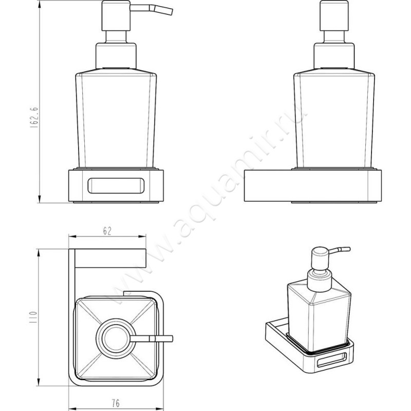 Дозатор Boheme Q 10957-CR размеры
