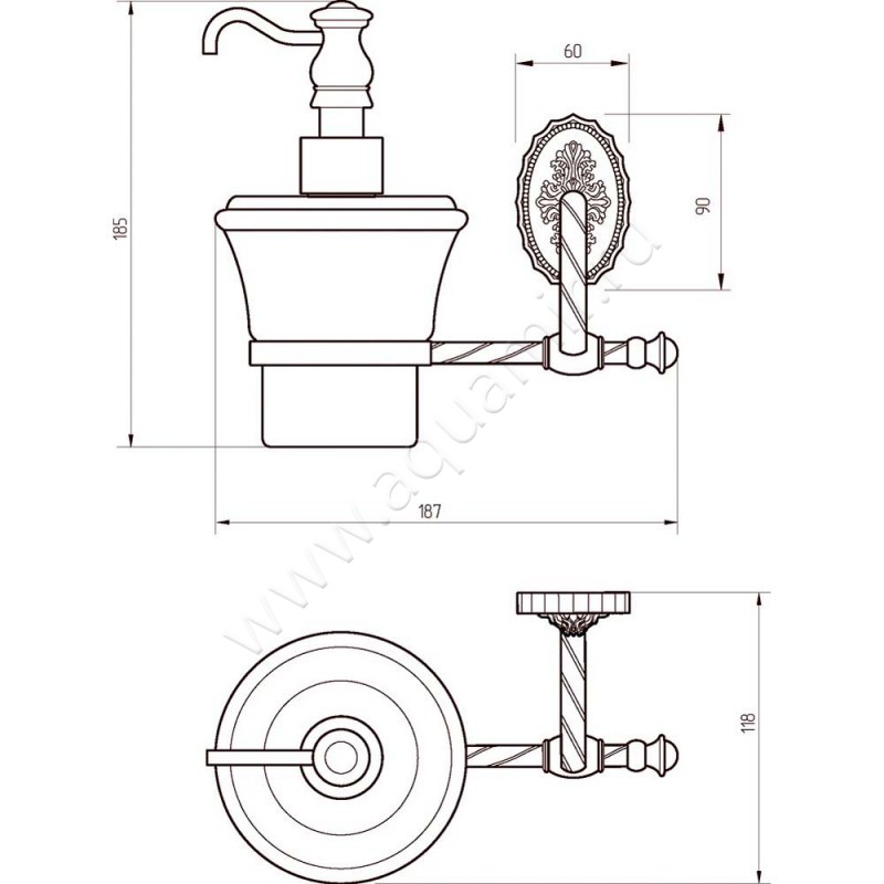 Дозатор Migliore Edera 16936 размеры