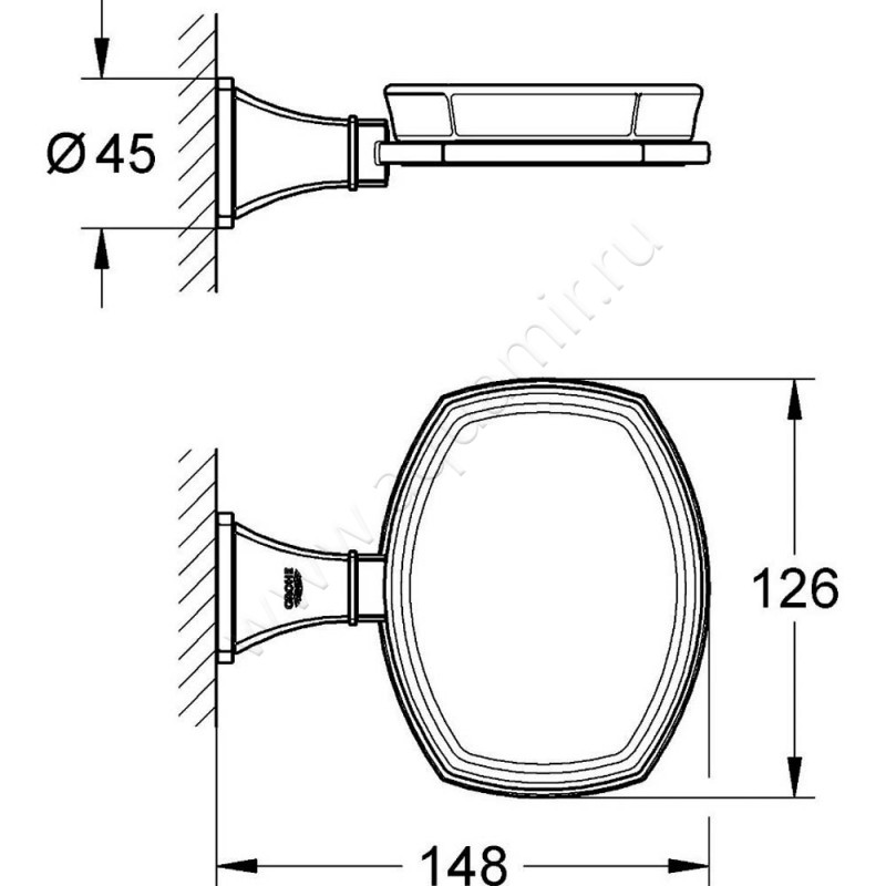 Мыльница Grohe Grandera 40628IG0 размеры