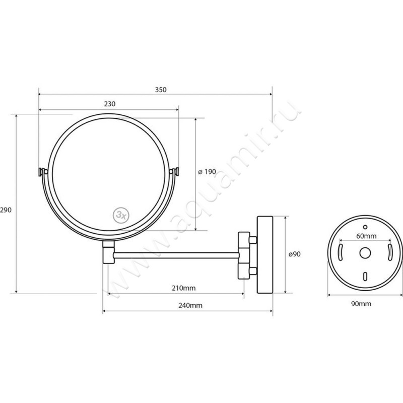 Зеркало косметическое Bemeta 112201522 размеры