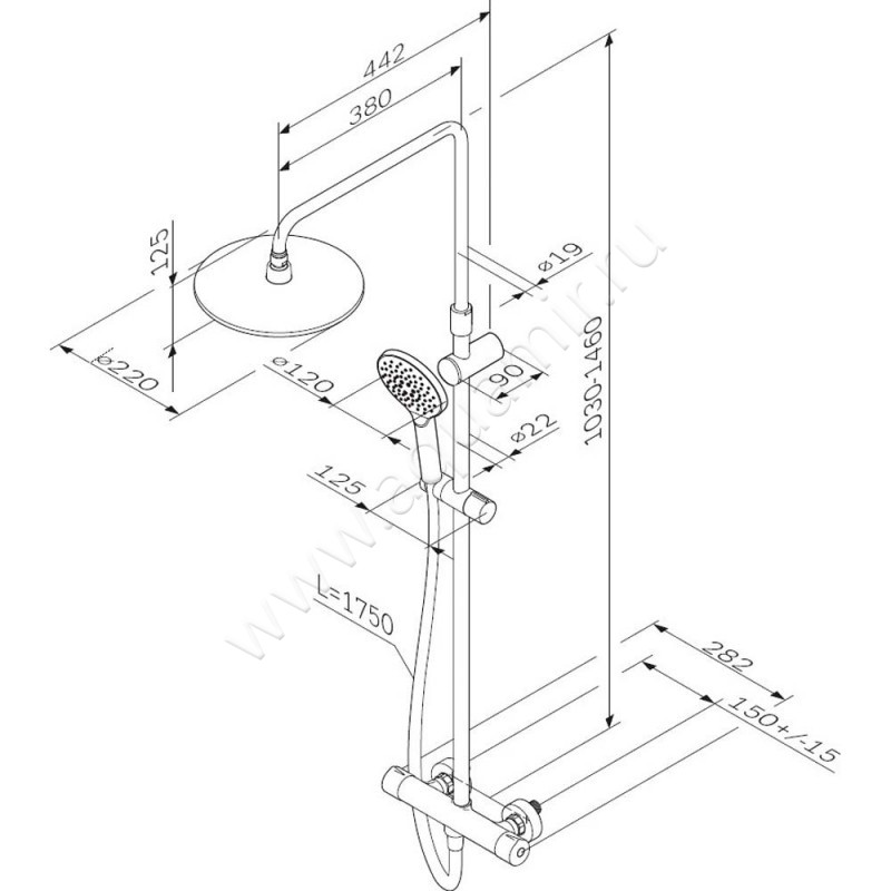Душевая стойка AM.PM Like F0780422 размеры