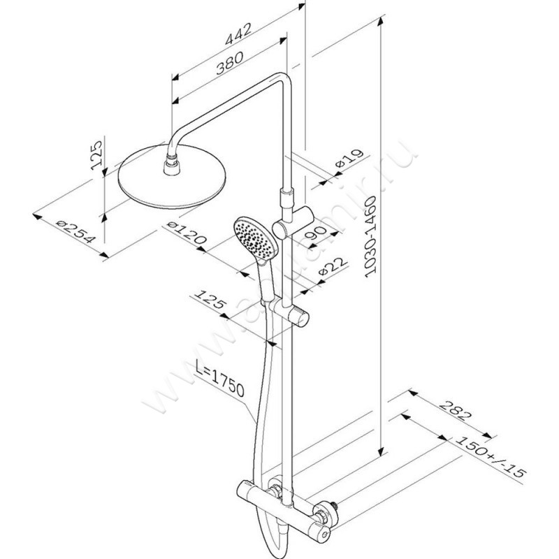 Душевая стойка AM.PM Like F0780464 размеры