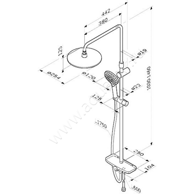 Душевая стойка AM.PM Like F0780200 размеры