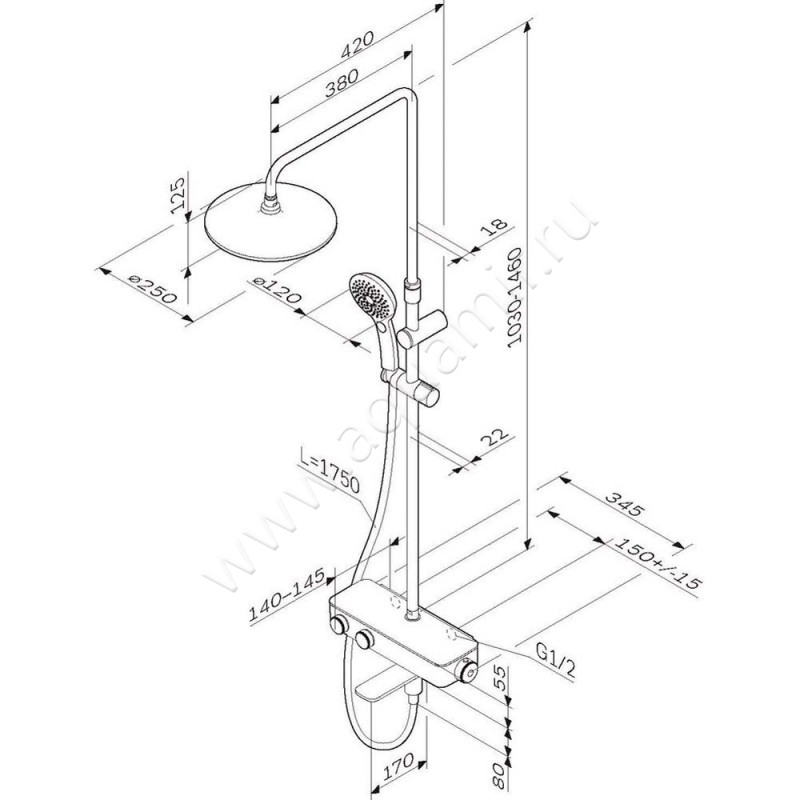 Душевая стойка AM.PM Inspire V2.0 F0750A500 размеры