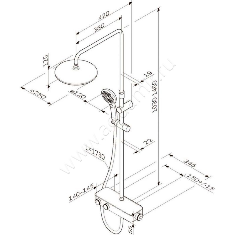 Душевая стойка AM.PM Inspire V2.0 F0750A400 размеры