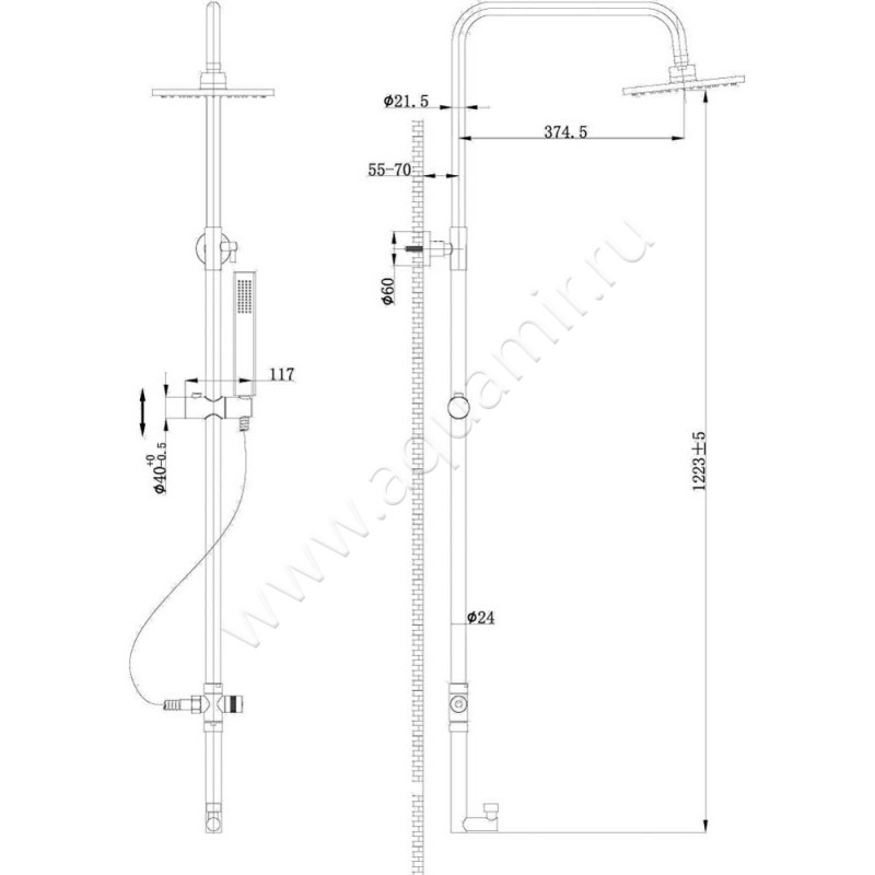 Душевая стойка BelBagno Trula TRU-COLD-U-CRM размеры