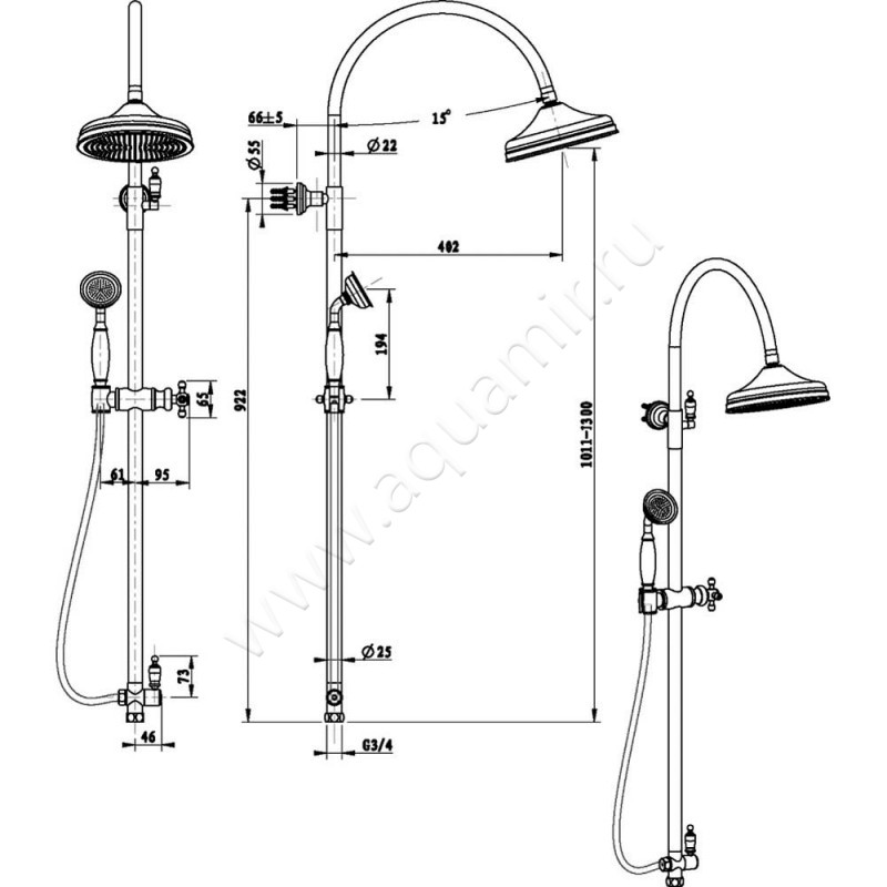 Душевая стойка Boheme Brillante 403 размеры