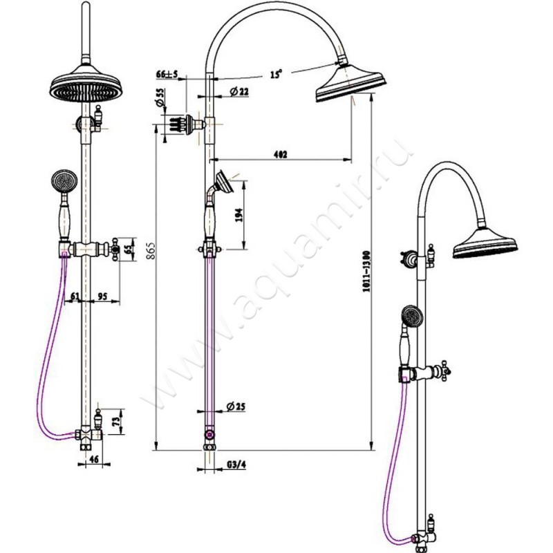 Душевая стойка Boheme Medici 401 размеры