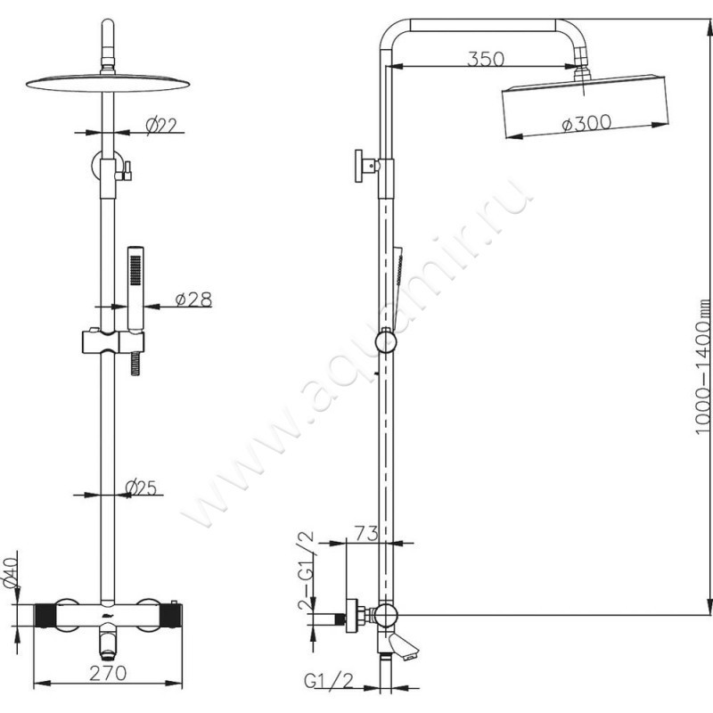 Душевая стойка Boheme Uno 468-T-MG размеры
