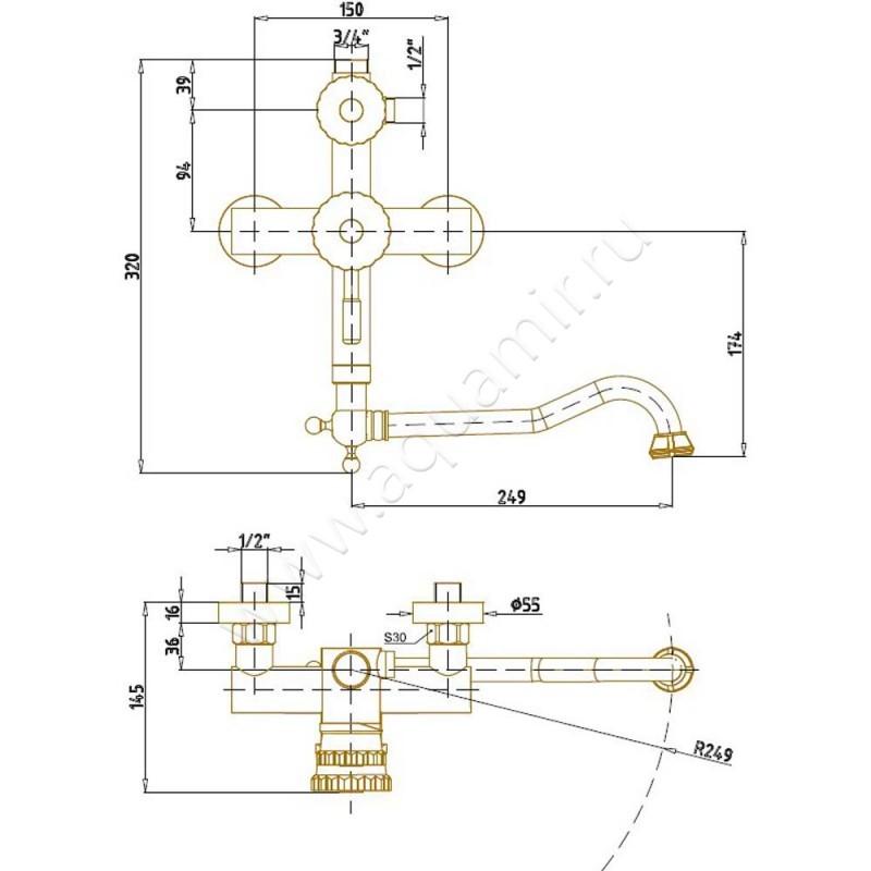 Душевая стойка Bronze de Luxe 10120DDF размеры