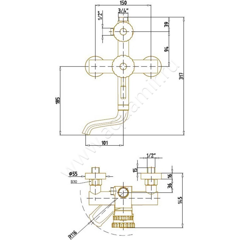 Душевая стойка Bronze de Luxe 10120DF размеры