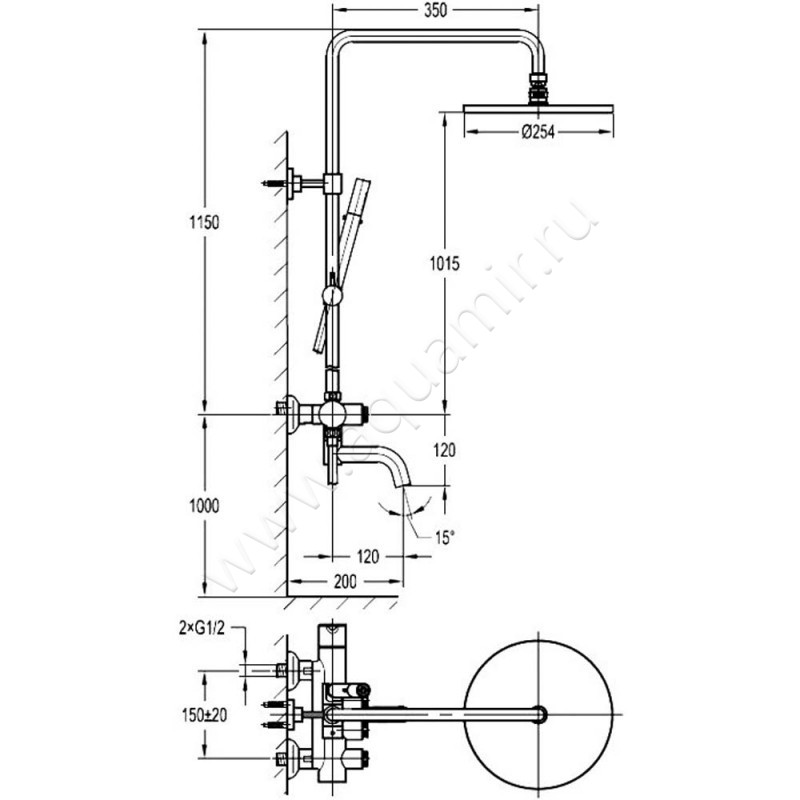 Душевая стойка Cezares Eco ECO-CVD-BORO размеры
