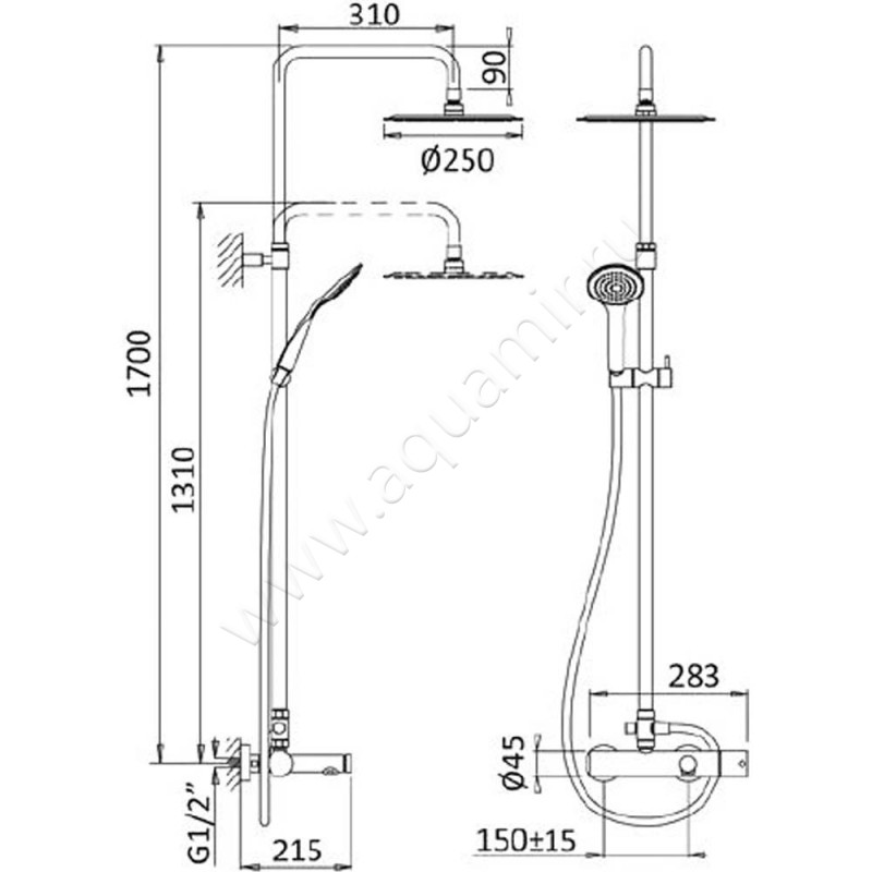 Душевая стойка Cezares CZR-B-CVD-NOP размеры