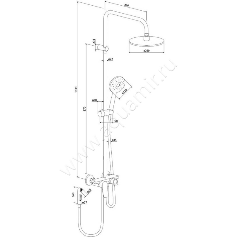 Душевая стойка Damixa Apollo DX220910300 размеры