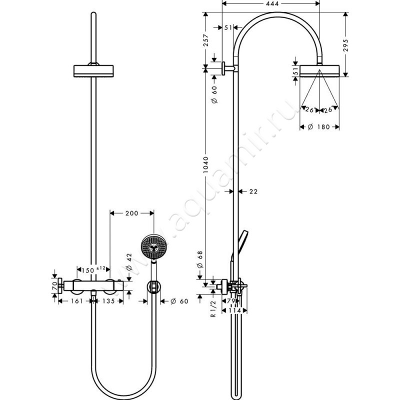 Душевая стойка Hansgrohe Axor Citterio 39670140 размеры