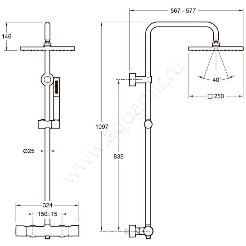 Душевая стойка Jacob Delafon Brigitte E32850-CP размеры