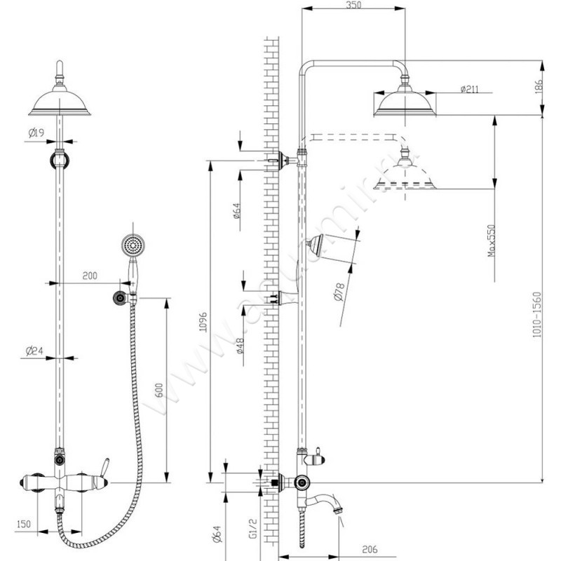 Душевая стойка Lemark Spark LM6762RG размеры