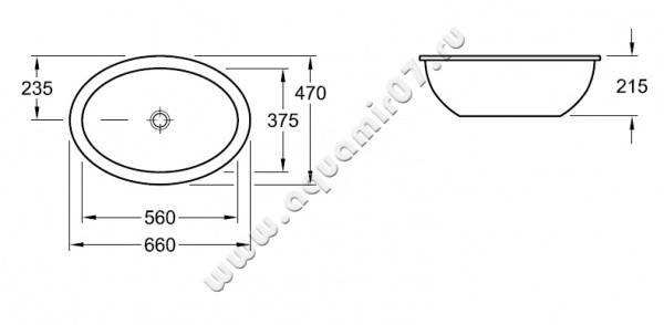 Раковина встраиваемая снизу под столешницу без отверстий Villeroy & Boch Loop & Friends 61613001 размеры