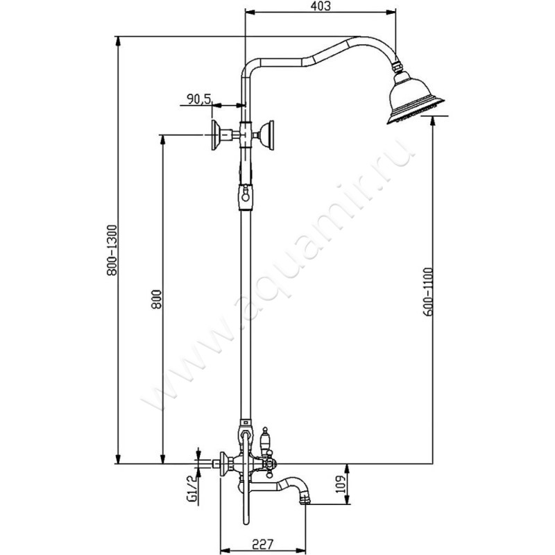 Душевая стойка Timo Nelson SX-1290/00 размеры
