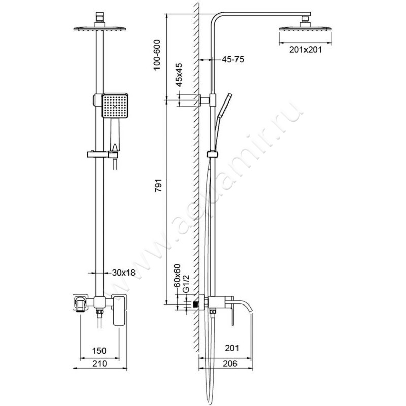 Душевая стойка Timo Selene SX-1013/00Z размеры