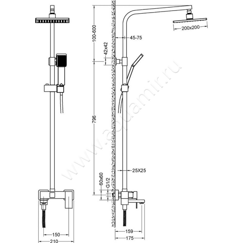 Душевая стойка Timo Selene SX-2013/17 размеры