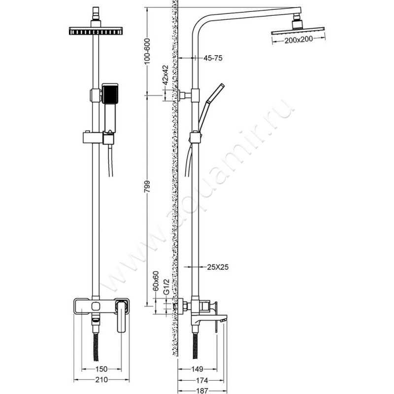 Душевая стойка Timo Torne SX-4320/00 размеры