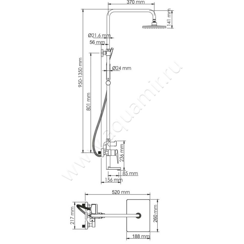 Душевая стойка Wasserkraft Aisch A15501 размеры