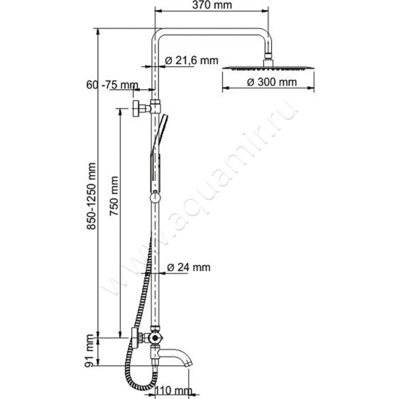 Душевая стойка Wasserkraft Thermo A28801 размеры