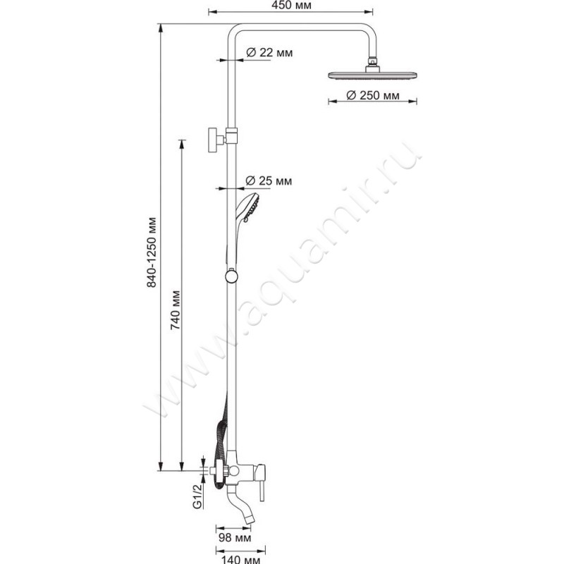 Душевая стойка Wasserkraft A14401 размеры