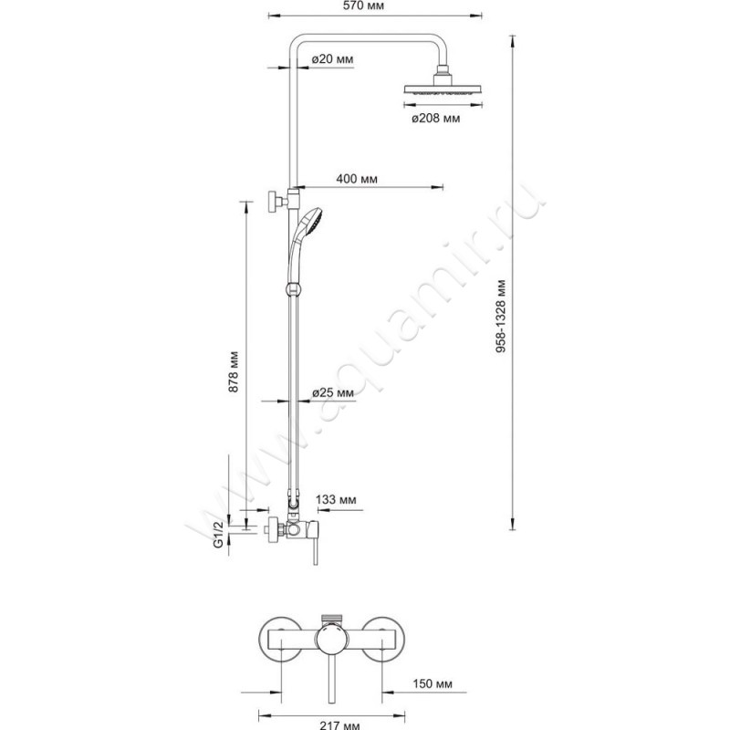 Душевая стойка Wasserkraft A12202 размеры