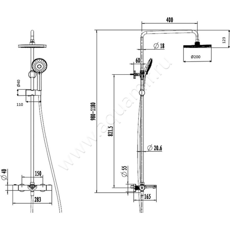 Душевая стойка Villeroy & Boch TVS00000700061 размеры