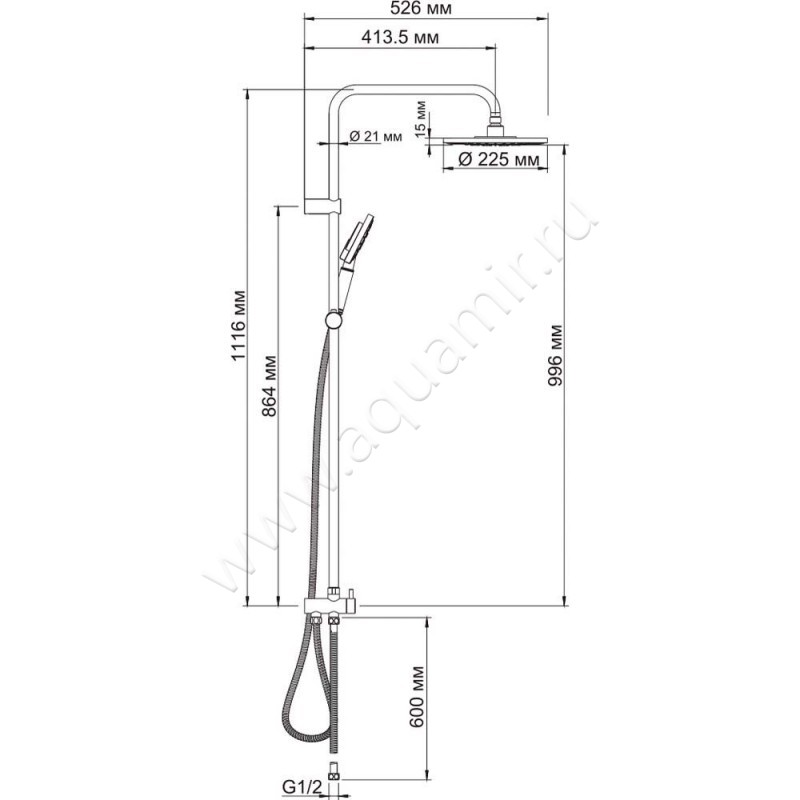 Душевая стойка Wasserkraft A039 размеры