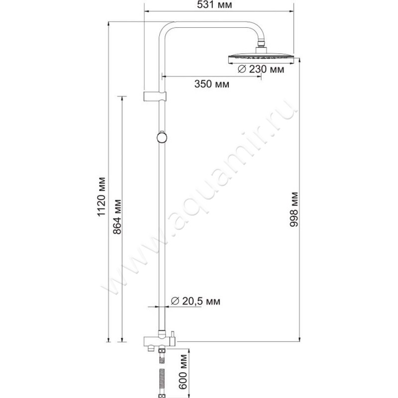 Душевая стойка Wasserkraft A041 размеры