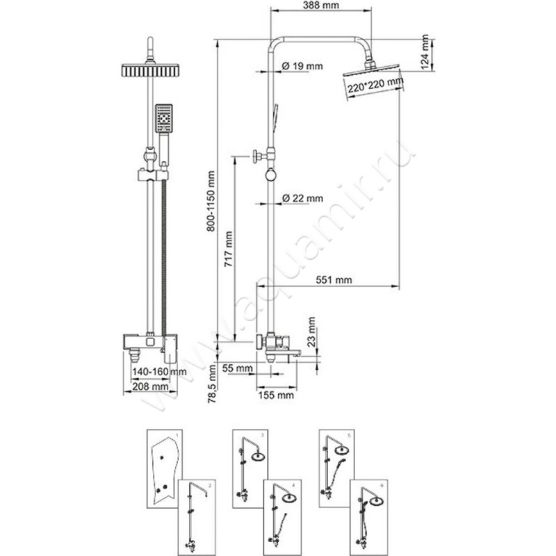 Душевая стойка Wasserkraft A17701 размеры