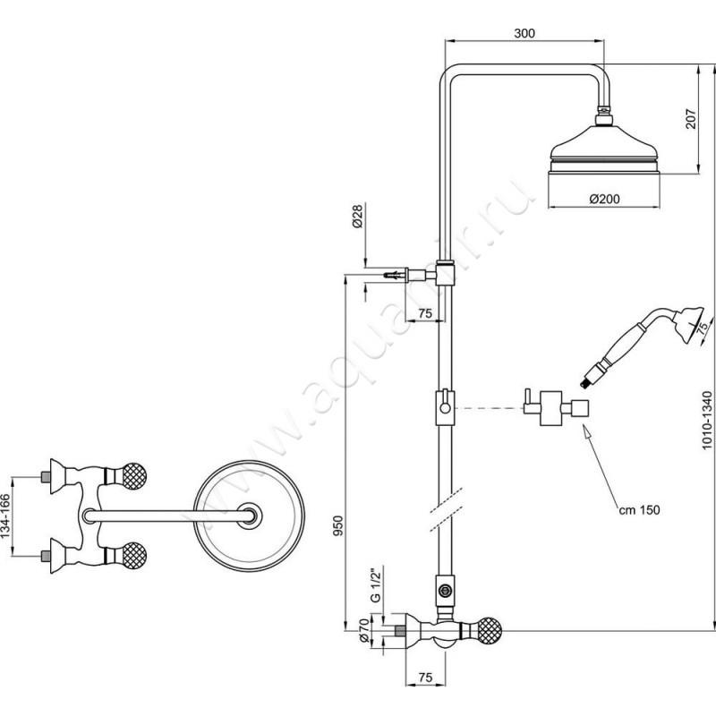 Душевая стойка Webert Karenina KA760405010 размеры