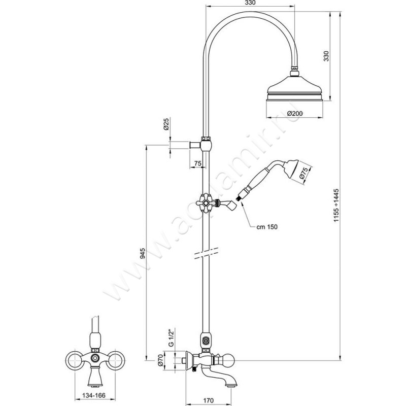 Душевая стойка Webert Karenina KA721208015 размеры