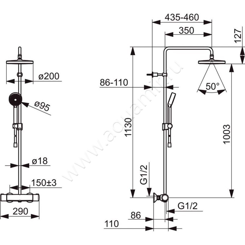 Душевая стойка Oras Nova 7402U размеры