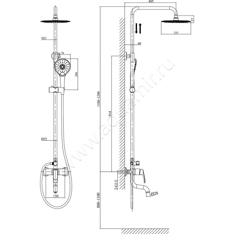 Душевая стойка D&K Venice Rialto DA1063701B14 размеры