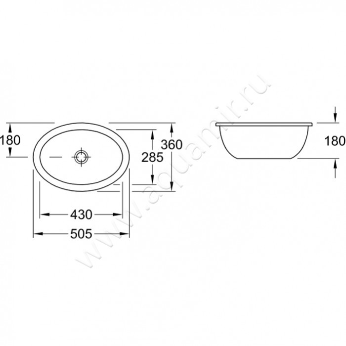 Раковина встраиваемая снизу под столешницу без отверстий Villeroy & Boch Loop & Friends 61611001 размеры