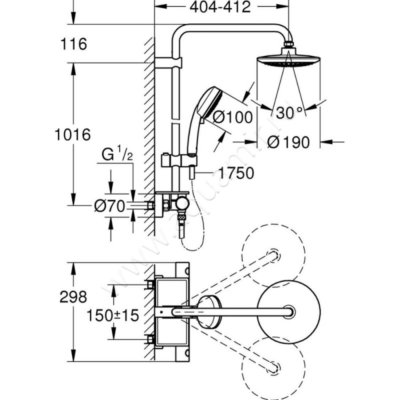Душевая стойка Grohe Eurotrend System 26249000 размеры