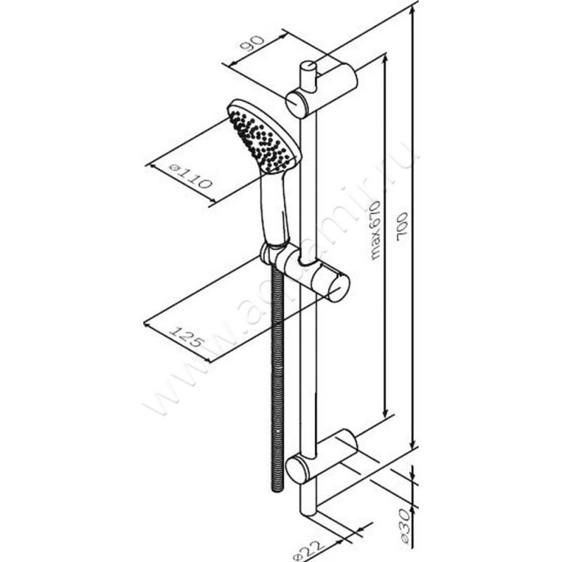 Душевой гарнитур AM.PM Gem F0190022 размеры