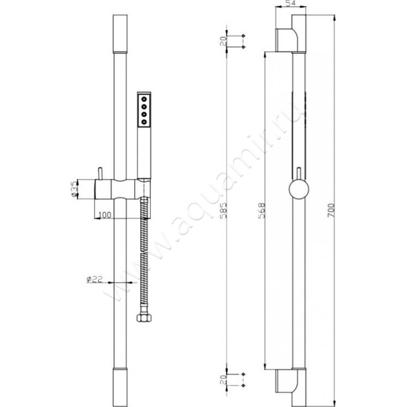 Душевой гарнитур BelBagno Uno UNO-SAL-CRM размеры