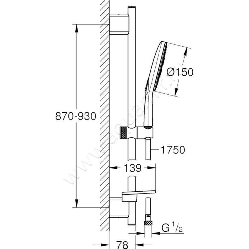 Душевой гарнитур Grohe Rainshower SmartActive 26593000 размеры