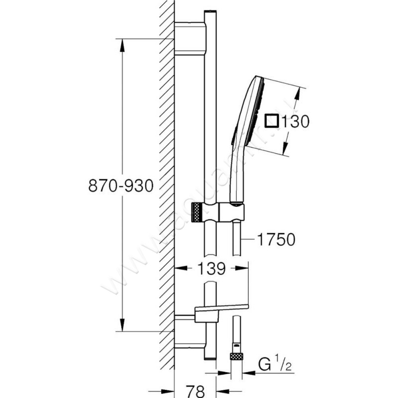 Душевой гарнитур Grohe Rainshower SmartActive 26587LS0 размеры