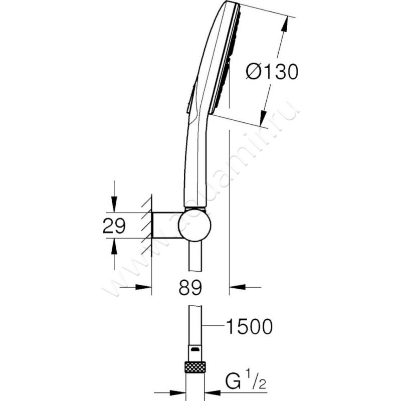 Душевой гарнитур Grohe Rainshower SmartActive 26580000 размеры