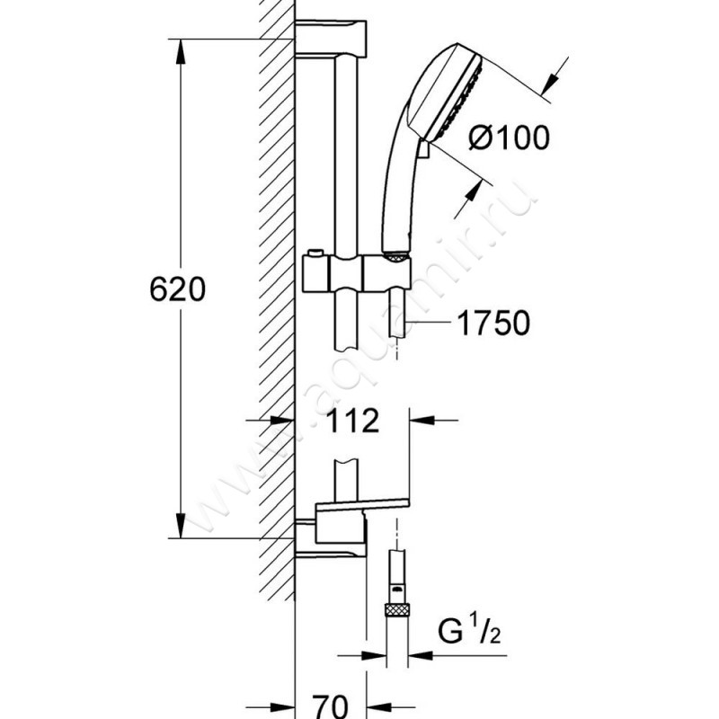 Душевой гарнитур Grohe Tempesta Cosmopolitan 27928002 размеры