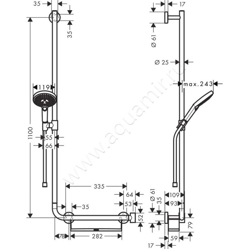 Душевой гарнитур Hansgrohe Raindance Select S 26324000 размеры