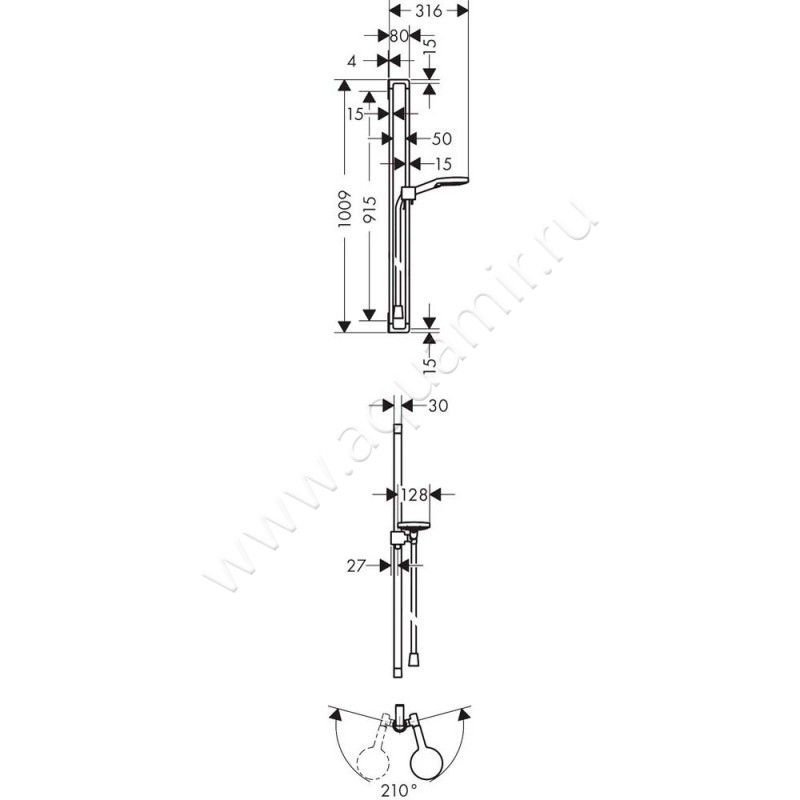Душевой гарнитур Hansgrohe Axor Citterio E 36735140 размеры