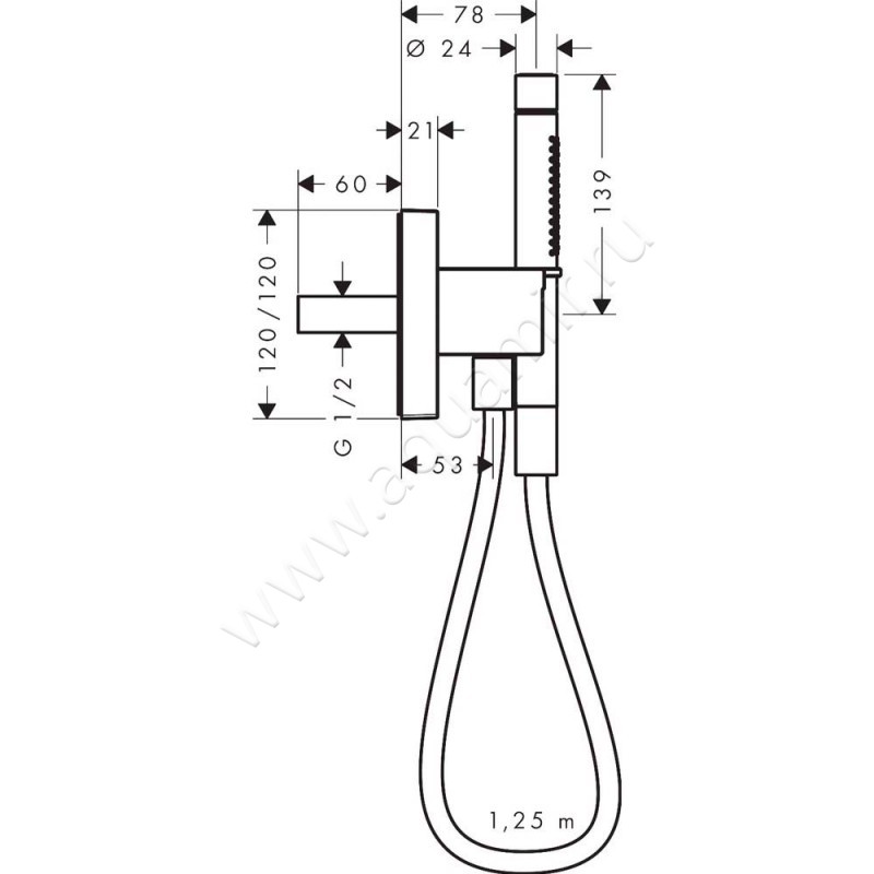 Душевой гарнитур Hansgrohe Axor Starck Organic 12626330 размеры